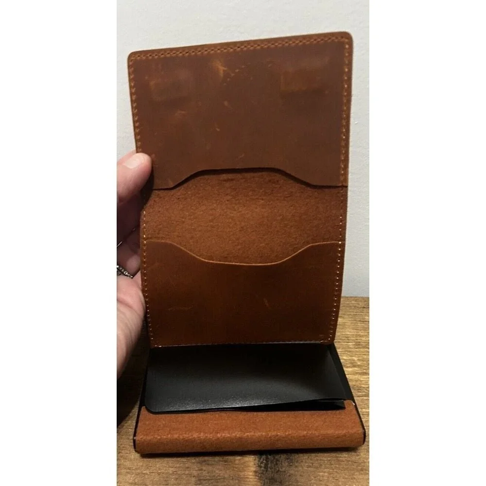 Leather Card Holder For Men With AirTag Slot Slim Wallet Rfid Wallet Money Clip